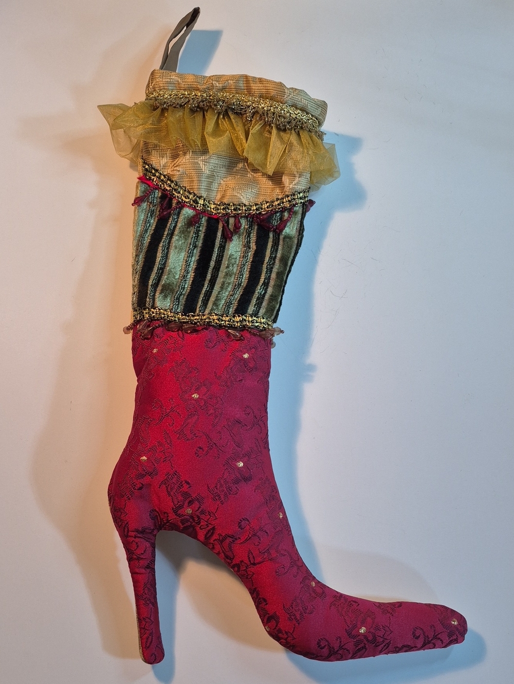 PIER 1 Decorative Fabric Victorian Theme Holiday Christmas Stocking Heeled Boots - Picture 11 of 16